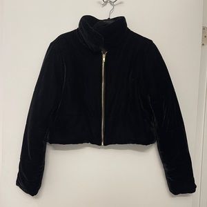 Black Velvet Puffer Cropped Coat